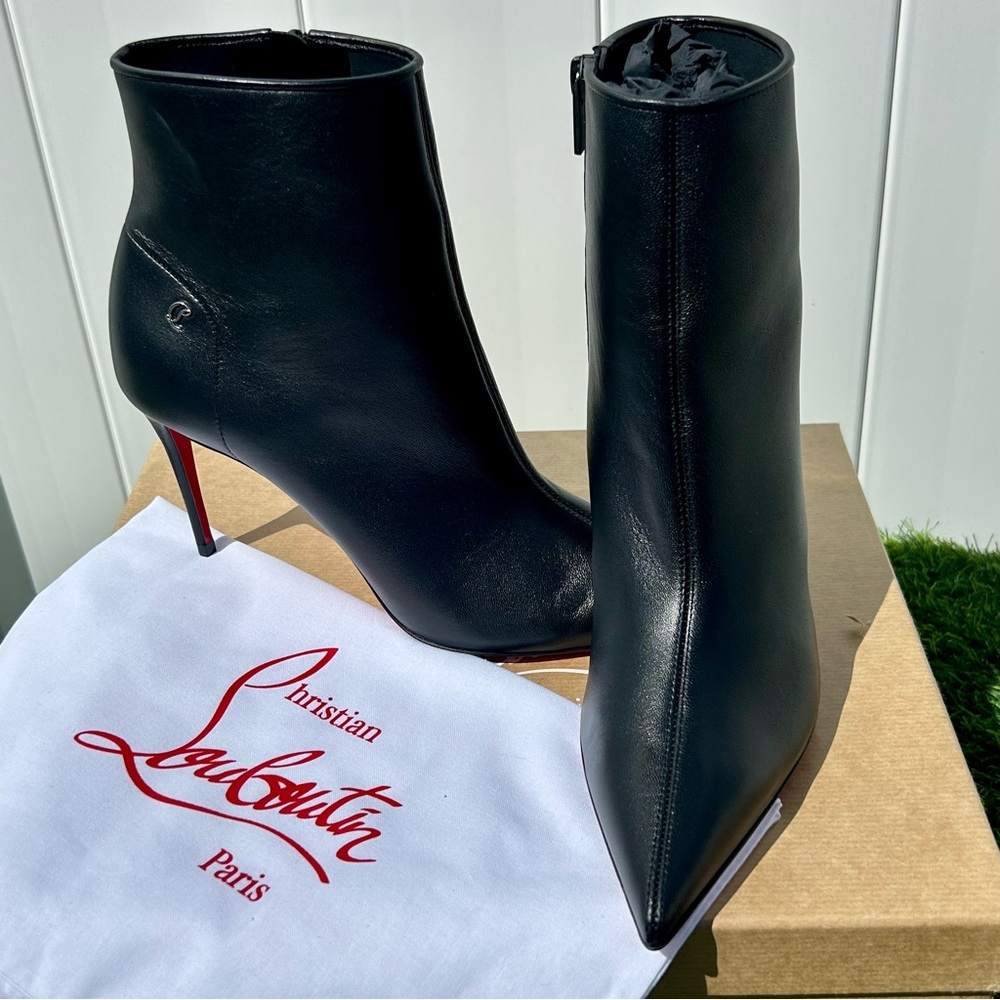 CHRISTIAN LOUBOUTIN SPORTY KATE BOOTY 85 BLACK LEATHER ANKLE BOOT ZIPPER SZ 39 - Picture 9 of 16